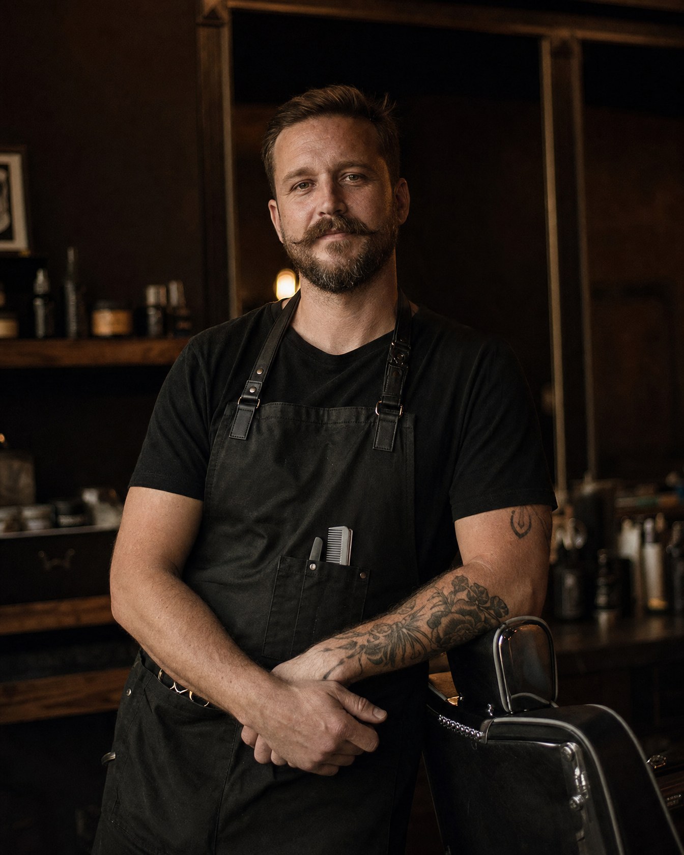 Dane Halloran, owner and barber, in the shop